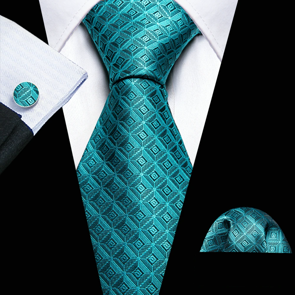 

Designer Silk Men Tie Set Green Peacock Blue Plaid Necktie Pocket Square Cufflinks Wedding Gfit Free Shipping Barry. Wang A-5999