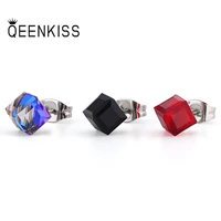 qeenkiss eg8146 2022 fine jewelry wholesale fashion woman man wedding birthday gift cube zircon titanium steel stud earrings