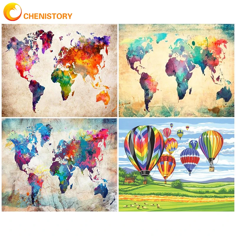 

CHENISTORY Oil Painting By Number Map Landscape Drawing On Canvas HandPainted Gift DIY Pictures Still Lifes Kits Home Decoration