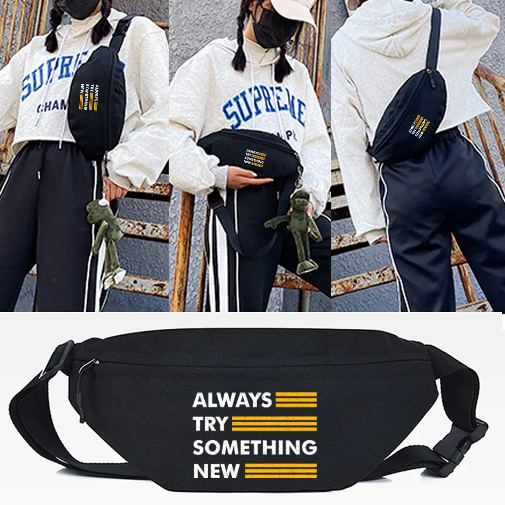 

Waist Bag Unisex Canvas Chest Pack White Letter Print Street Casual Crossbody Bag Hip Hop Shoulder Bags Quality Outdoor Handbags