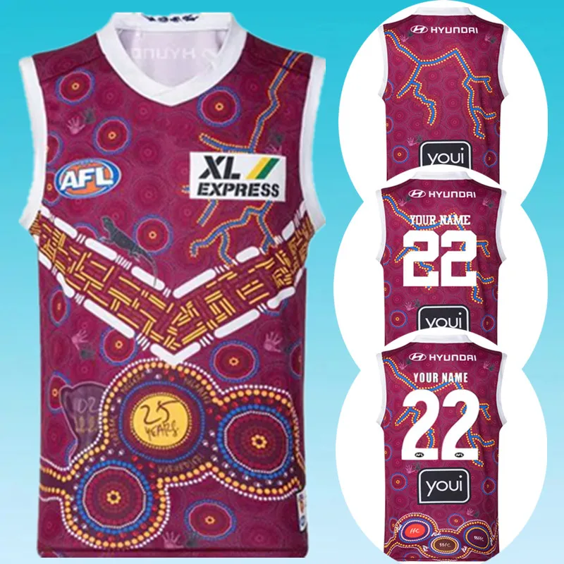2022 Брисбен Лайонс AFL INDIGNEOUS GUERNSEY-мужской размер: фотография (печать имени под