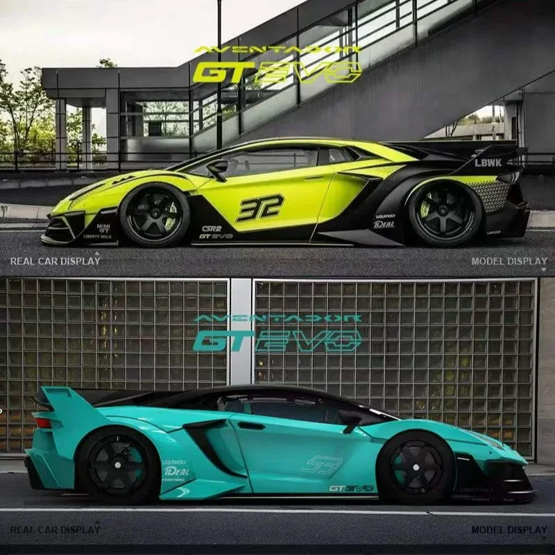 Литая под давлением модель автомобиля TIME MICRO 1:64 LBWK LP700 GTEVO лимонно-желтая/синяя