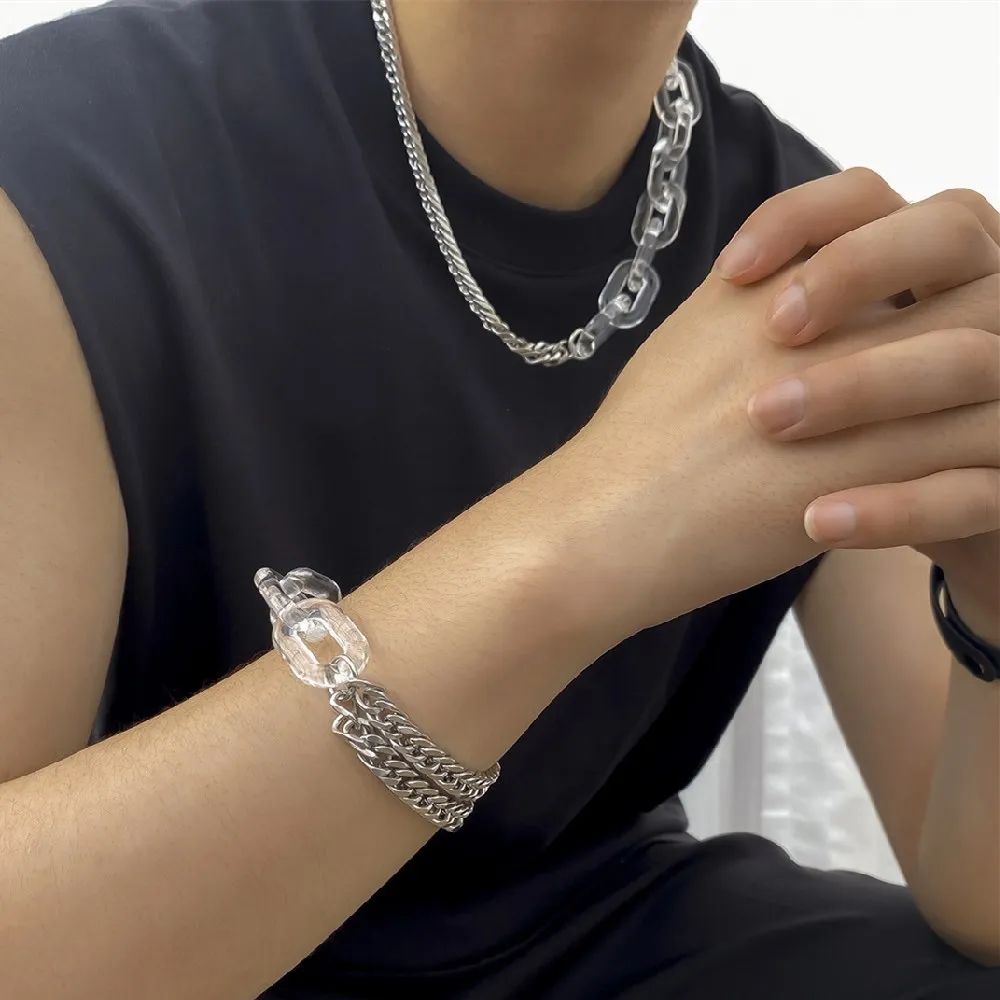 

Punk Transparent Acrylic Choker Necklaces Bracelet for Men Women Hiphop Stainless steel Chunky Chain Necklace Grunge Y2K Jewelry