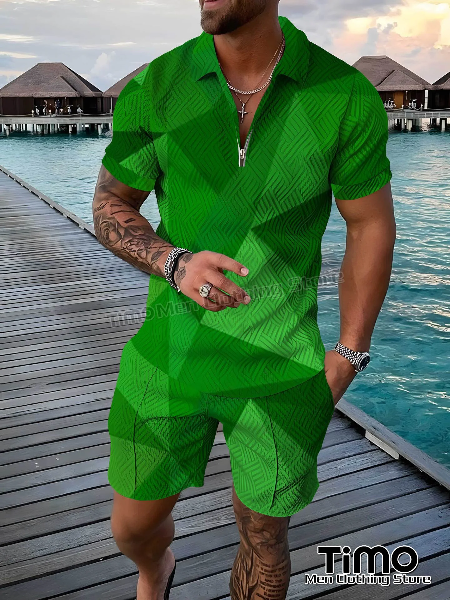 2023 Men New Sportswear Set Summer Fashion Casual Street Polo Collar Pullover+Shorts 2 Piece Men's Jogging Short Sleeve Set