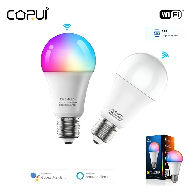 

CoRui E26 WiFi Smart Bulb 9W RGB Colorful Dimmable Timer Function Light Remote Controller Lamp With Alexa Google Home Tubes