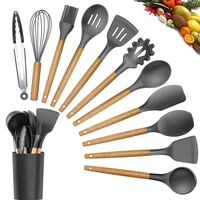 best silicone cooking utensil set wooden handle spatula soup spoon brush ladle pasta colander non stick cookware kitchen tools