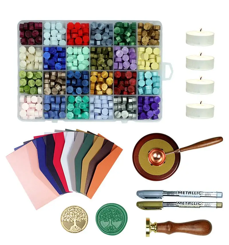 

Seal Set Grid Retro Octagonal Sealing Wax Seal Set Seal Set Envelope DIY Wedding Invitation Wax Bead Crafts