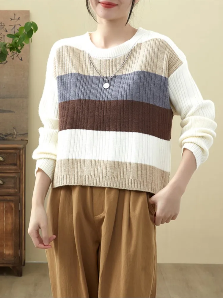 Оверсайз вязаный осенний пуловер с длинными рукавами женский свободный