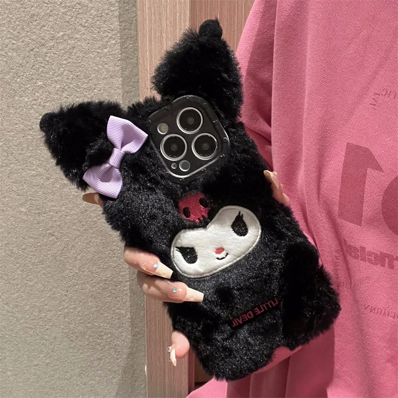 

Kawaii Sanrio аниме плюшевый чехол для телефона Kuromi мультфильм Apple Iphone 14 13 12 11 Pro Max X Xr Xs Plus Мягкий противоударный чехол