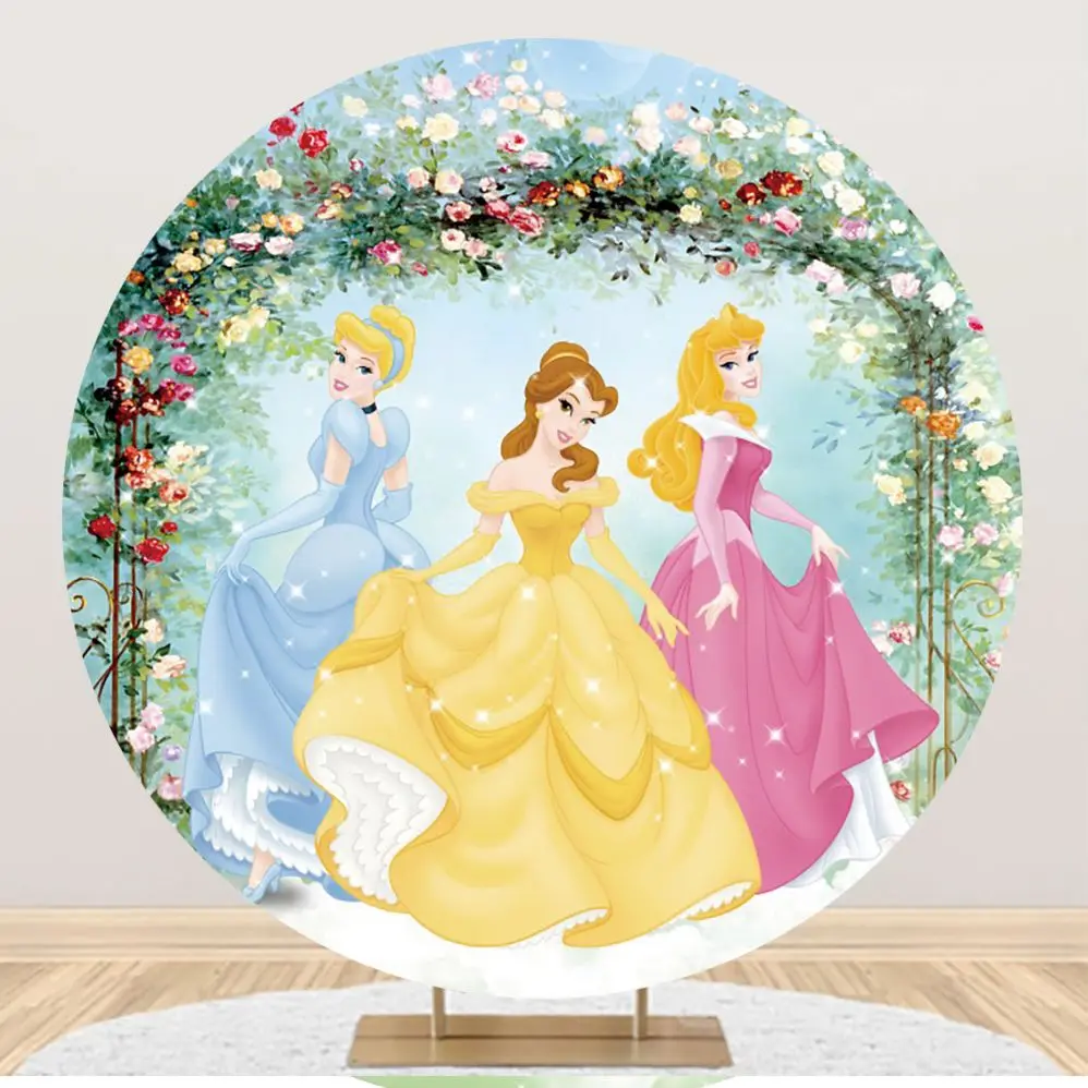 Free Customized Round Fabric Polyester Backdrop Background Disney Marvel Pikachu Mickey Minnie Princess Spiderman The Avengers images - 6