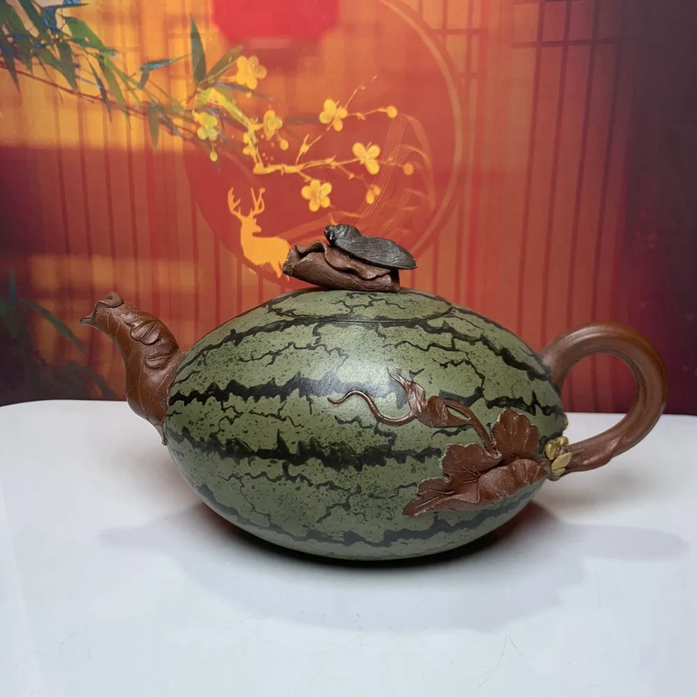 

Chinese Yixing Zisha Clay Teapot Watermelon Pot Jiang Rong 500ml