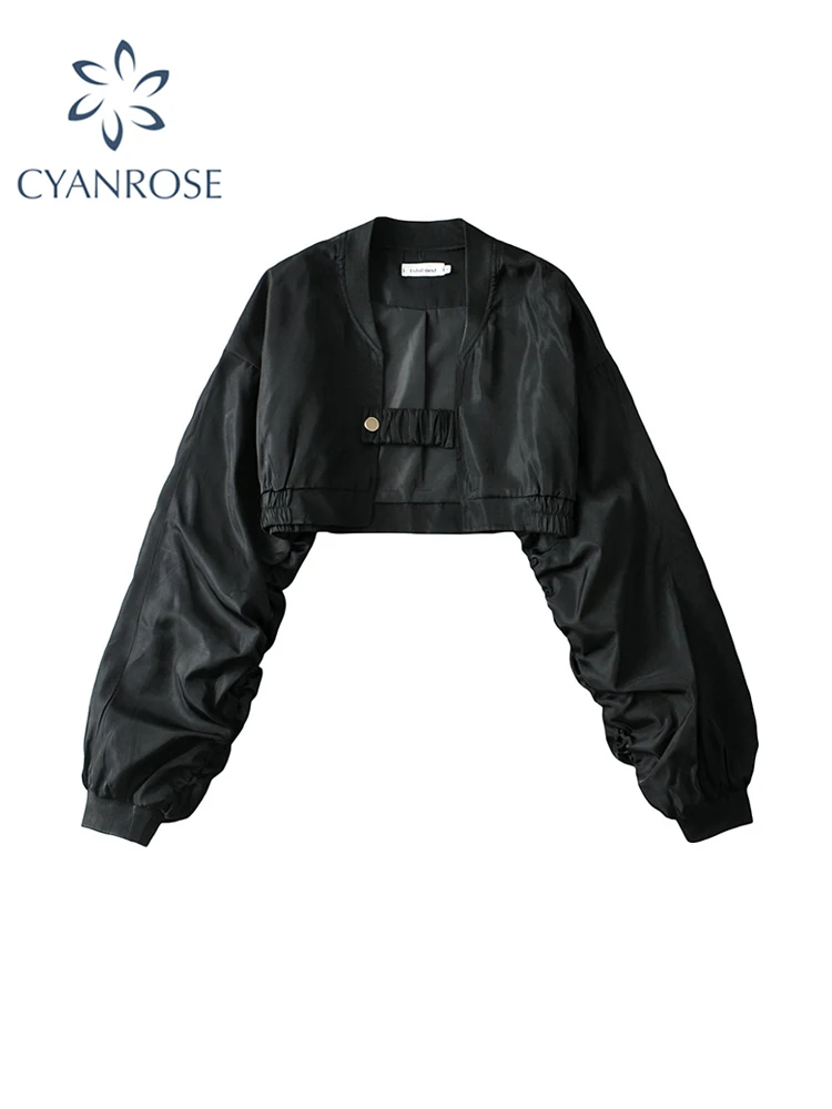 

Women's Black Gothic Jacket Vintage Korean Short Jacket Coat Loose Long Sleeve Fashion Harajuku Streetwear Outwear Tops Clothes
