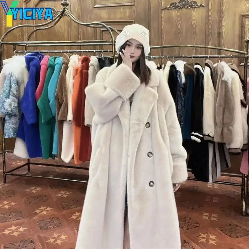 

YICIYA шерстяные пальто с отложным воротником женские тренчи теплые Y2k осенне-зимние пальто с длинным рукавом из смешанной шерсти прямые длинные пальто