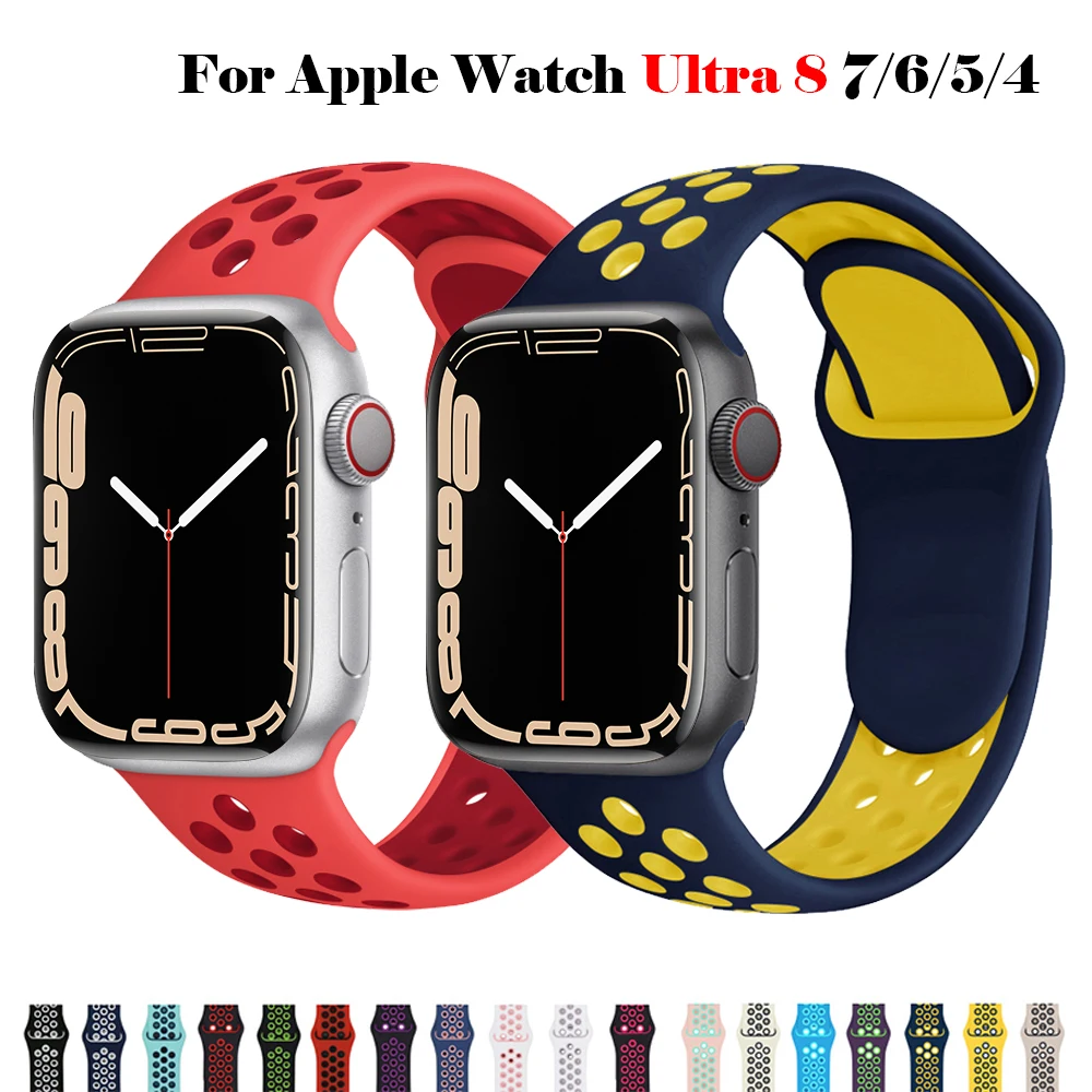 

Soft Silicone Band for Apple Watch Series 8 7 SE 6 5 4 3 38MM 42MM 49 Ultra Watchband Strap for iWatch SE 2 40MM 44MM 41MM 45MM