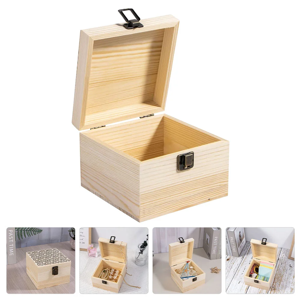 

Wooden Box Boxes Unfinished Storage Wood Craft Treasure Unpainted Keepsake Mini Jewelry Painting Case Organizer Diy Kids Lock