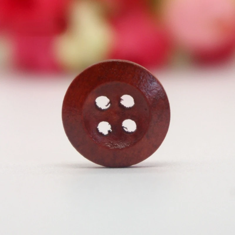 

200PCs Decorative Buttons Wine Red 4 Holes 15mm Sewing Wooden Buttons Flatblck Scrapbooking