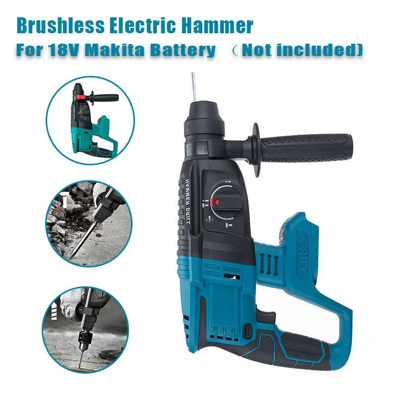 

18V 10000bpm Brushless Cordless Rotary Hammer Drill 4 Function Rechargeable Electric Hammer Impact Drill For Makita 18V Battery