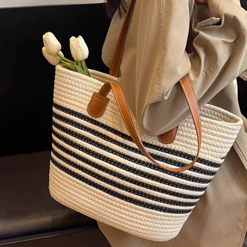 Женская Соломенная Сумка-тоут вместительный саквояж на плечо плетеная сумочка