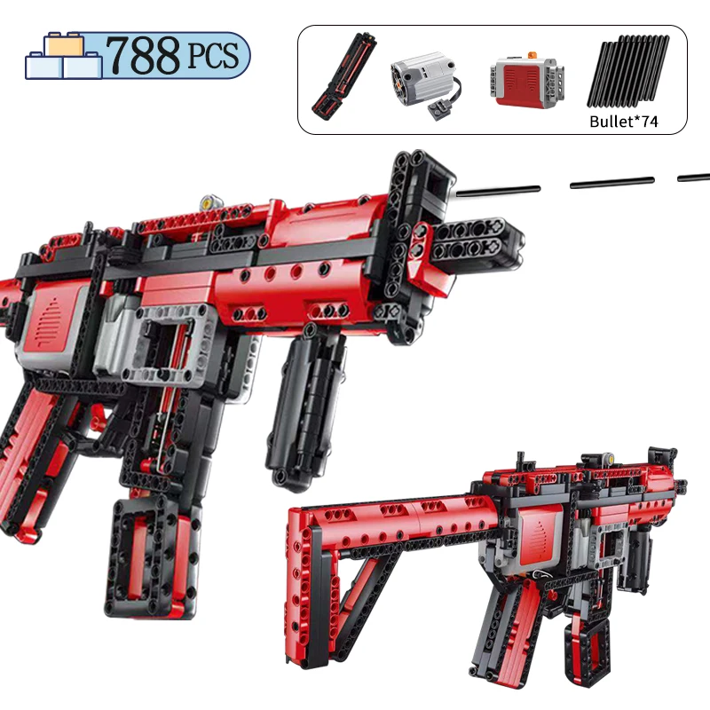 

788Pcs City WW2 M249 MP5 Electric Machine Gun Building Blocks Military War Weapon Emission Bullet Bricks Toys for Boy Gifts