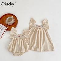 criscky newborn baby girls sister floral embroidery dress toddler jumpsuit baby clothes infant girls fly sleeve children dress