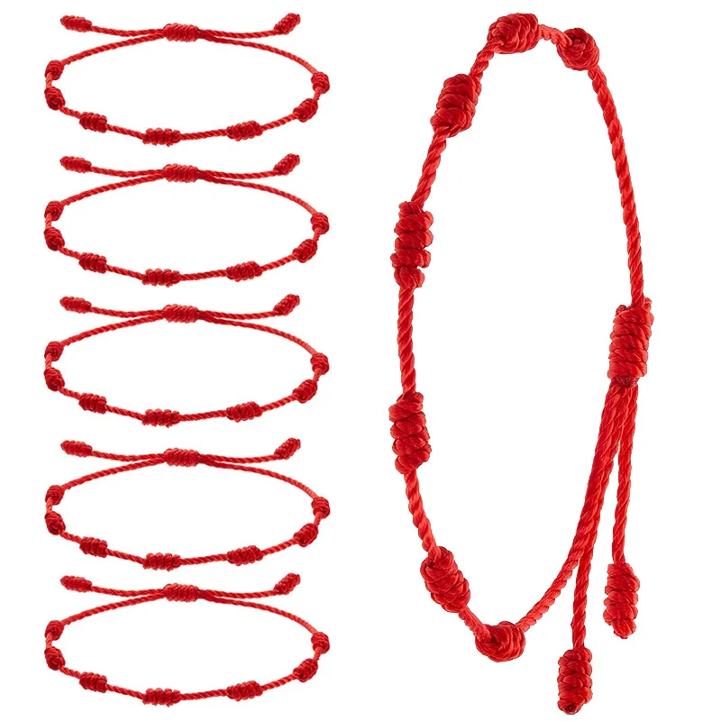2Pcs/Set Fashion Handmade 7 Knots Red String Bracelet for Protection lucky Amulet and Friendship Braid Rope Wristband Jewelry images - 6