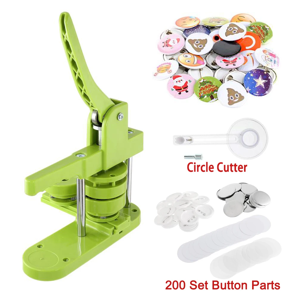 Badge Punch Press Maker Machine Pin Button DIY Making Set With 200 Set Circle Button Parts And Blank Paper For Mirror Keychain