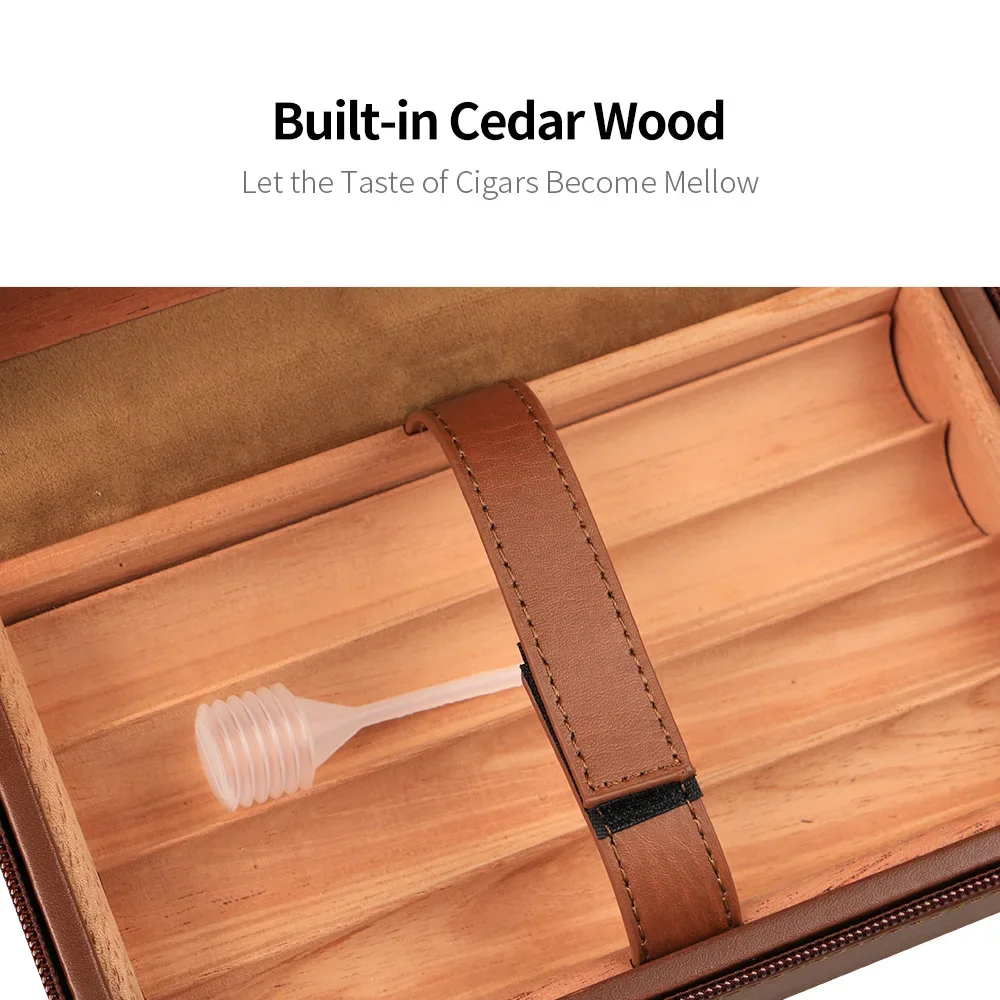 Хьюмидор для сигар Портативный кедровый деревянный коровья кожа Путешествия