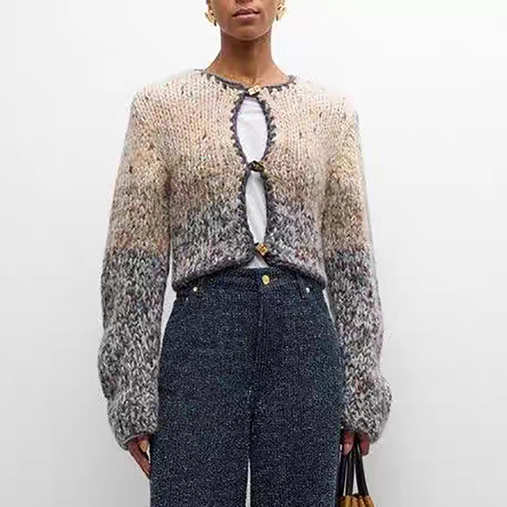 Женский кардиган из смесовой шерсти Y2k градиент цвета в полоску массивный