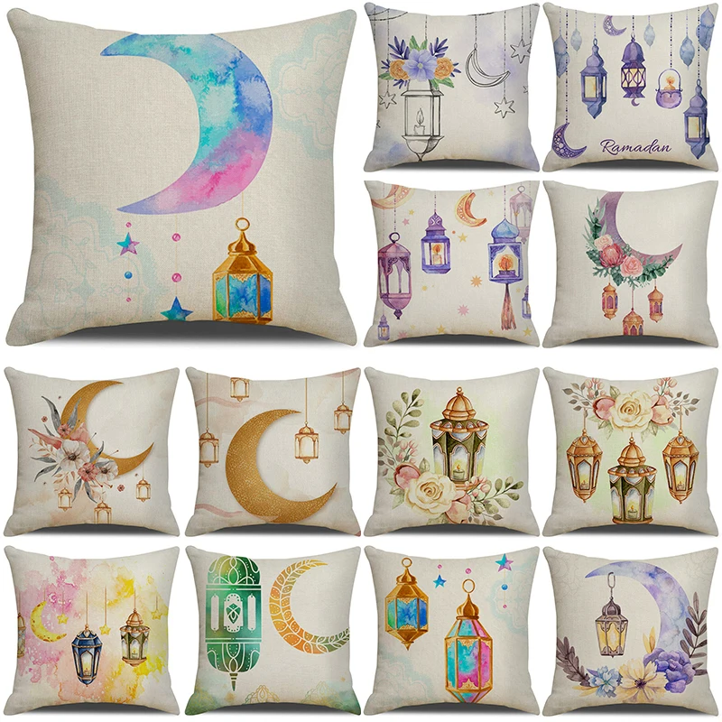 

45*45 см ИД Мубарак Декор для дома фотолуна фонарь наволочка мусульманский декор исламские товары благословение подарки