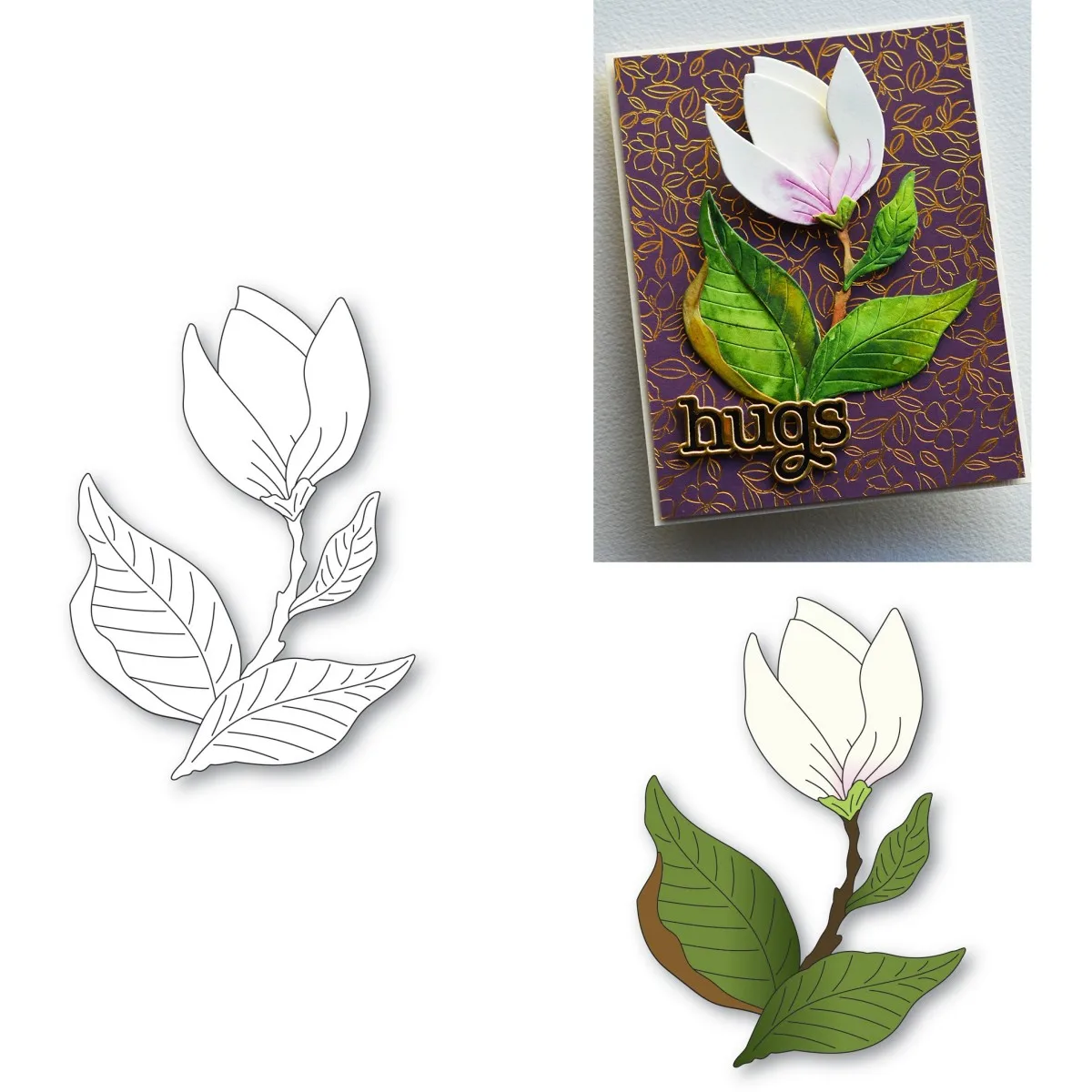 

2023 New Arrival Magnolia Floral Stem Metal Cutting Dies Scrapbook Diary Decoration Embossing Template Diy Greeting Card Blade