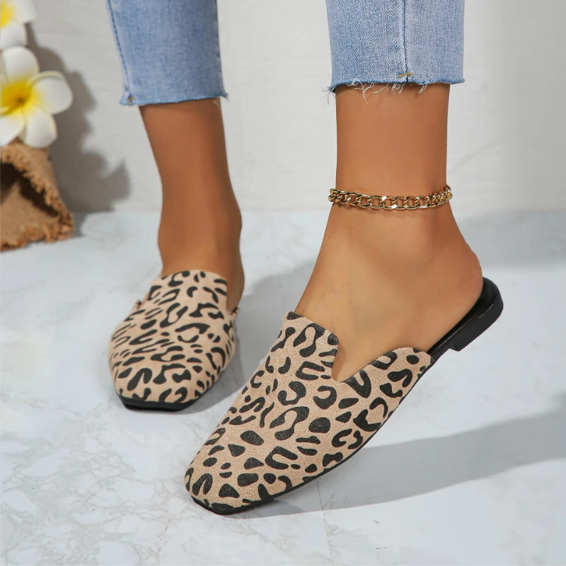 Новинка 2024 универсальные модные женские мюли с леопардовым принтом меховые