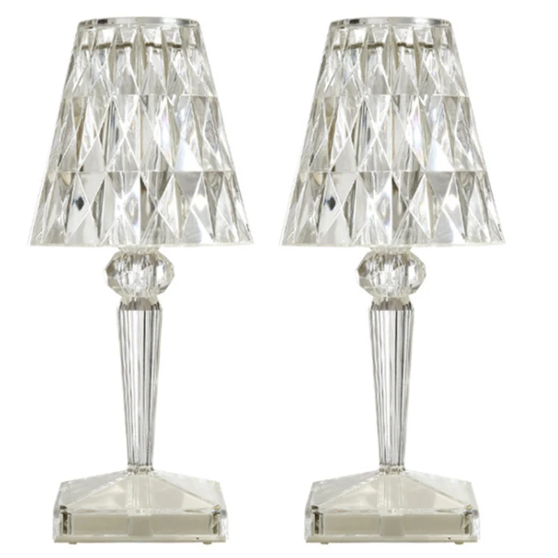 

2X Diamond Table Lamp USB Rechargeable Acrylic Decoration Desk Lamps Bedroom Bedside Bar Crystal Lighting Night Light