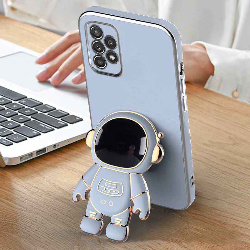 Astronaut Bracket Plating Phone Holder Case for Samsung Galaxy A12 A22 A32 A42 A52 A72 A52S A13 A33 A53 A73 4G 5G Silicone Cover