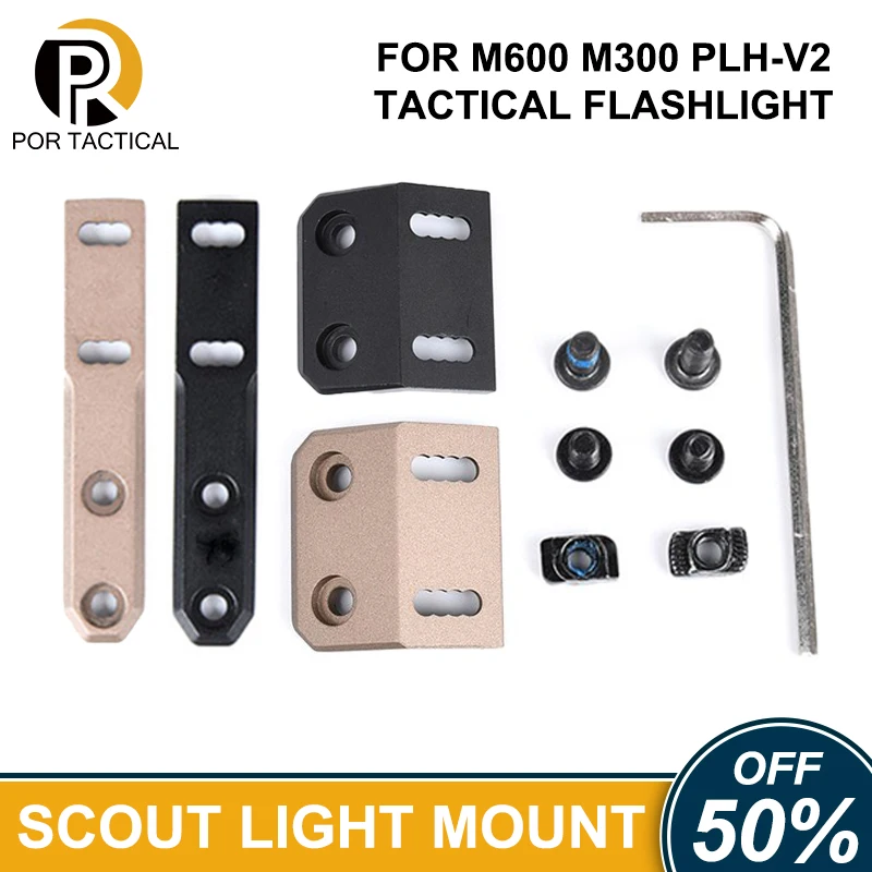 

Airsoft WADSN Tactical Flashlight Offset Mount for M-lok Keymod Picatinny Rail Surefir M600 M600C M300 M300A Weapon Scout Light