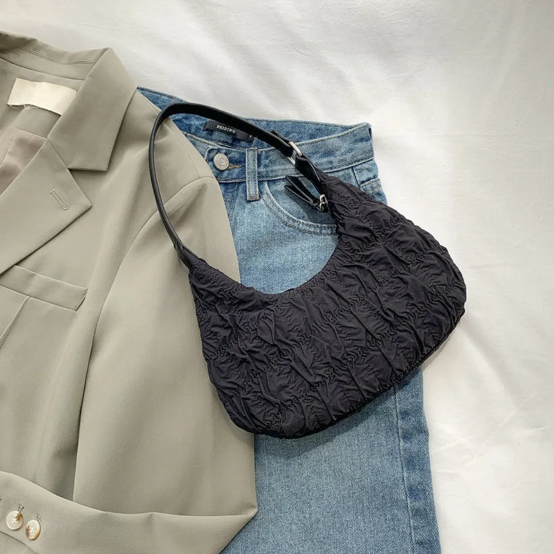 

Fold Design Crescent Shape Handbags Luxury Solid Color Shoulder Bags Female Small Underarm Bag Travel Daily Shoulder Bags