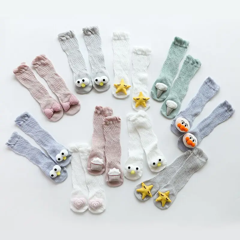 

Baby Stockings Summer Breathable Mesh Frilly Socks 3D Cute Cartoon Star Bow Long Socks for Kids Little Girl Knee High Socks