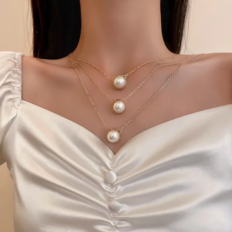 

New Korea Retro Multilayer Pearl Necklace For Women Personality Fashion Necklace Three Piece Wedding Jewelry Birthday Gifts