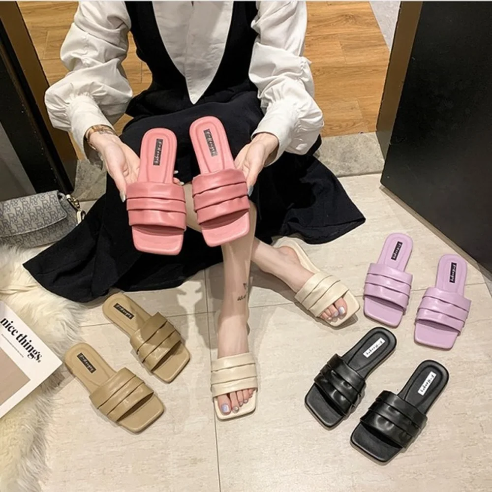 

Chic Women Slippers 2022 Hot Women Weave Slippers Flat Shoes Fashion Leisure Shoes Blue Beach Shoe Charm Office Women Slippers