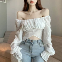 black white crop top long sleeved summer style top shirts fashion blouses 2022 cheap vintage clothes for women female clothing