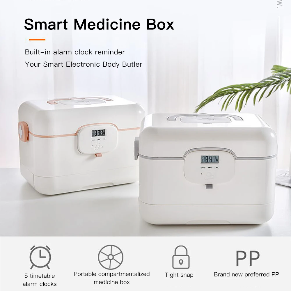 

Large Capacity Medicine Box Electronic Smart Pill Case Alarm Clock Timer Reminder First Aid Kit Container Medicine Storage Box