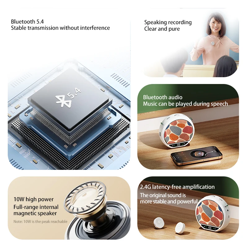 Фото Беспроводной усилитель голоса с портативным петличным микрофоном Bluetooth 5.4 с шумоподавлением DSP для обучения, встреч, речи №2