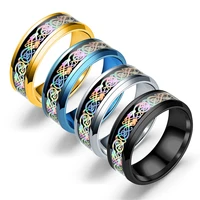 2022 fashion rainbow celtic dragon pattern stainless steel rings for men wedding band jewelry gift vintage carbon fiber men ring