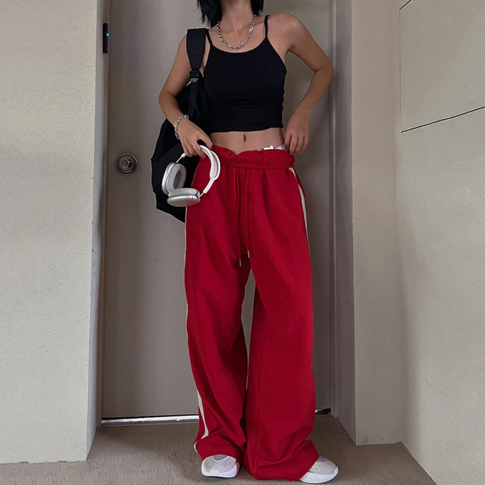 

Повседневные брюки в полоску контрастных цветов, женские модные и универсальные брюки с завышенной талией и шнуровкой