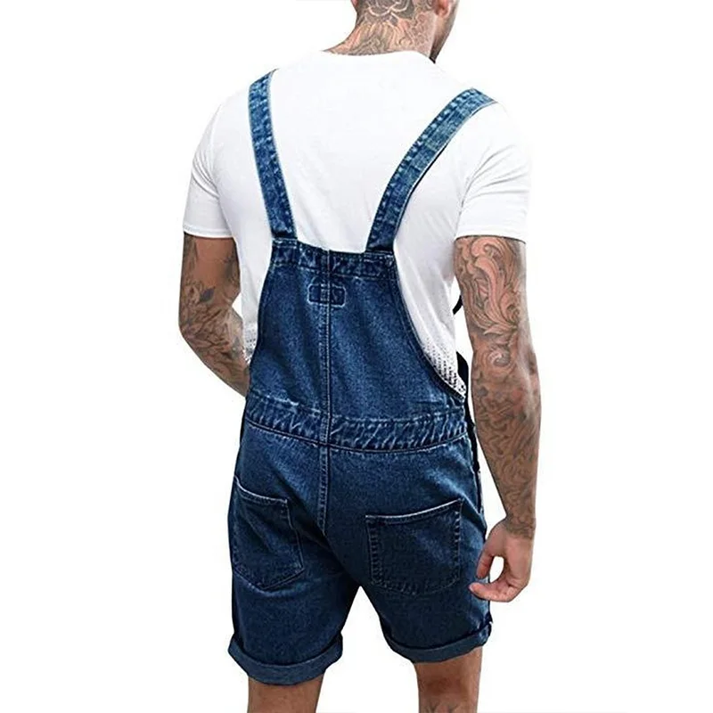 New Vintage Mens Jeans Shorts One-piece Overalls Suspenders Streetwear Men Denim Rompers Casual Jumpsuits