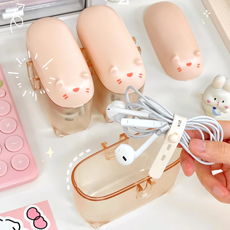 

1PC Cat Cable Organizer Plastic Cute Desk Organizers Frosted Mini jewelry Hairpin Portable Travel Desk Storage Box With Lids