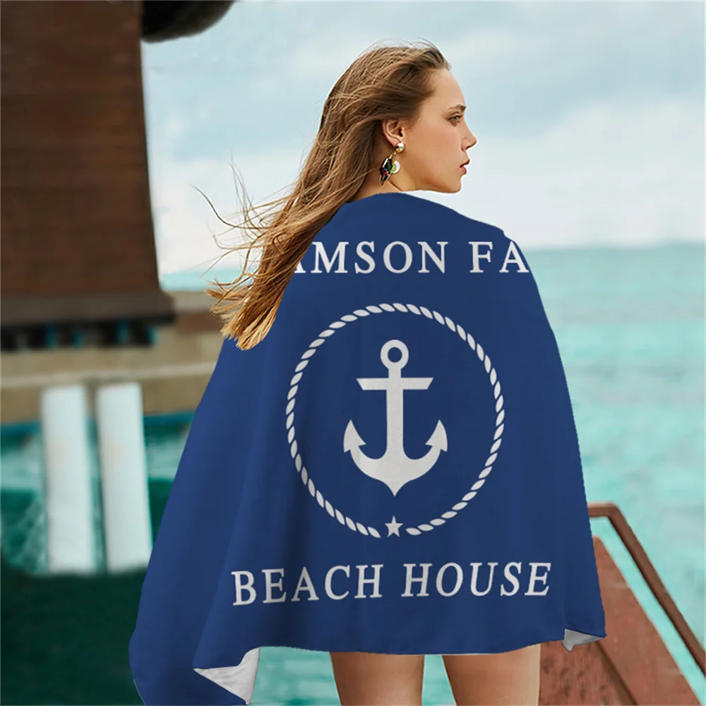 

Dark Blue Microfiber Bath Towel Classic Ship's Anchor Beach Towel Square Relaxing Blanket White Rudder Yoga Mat Picnic Cushion