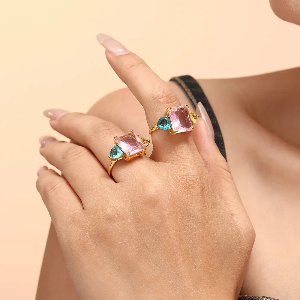 Женское позолоченное кольцо из нержавеющей стали с цирконом