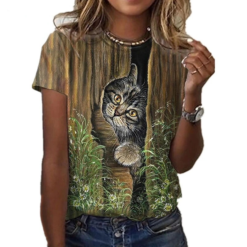 

Fashion Summer Kwaii Cat 3D Print Women T-Shirt O-Neck Short Sleeve Casual Breathable Oversized harajukuT Shirt Top Tee