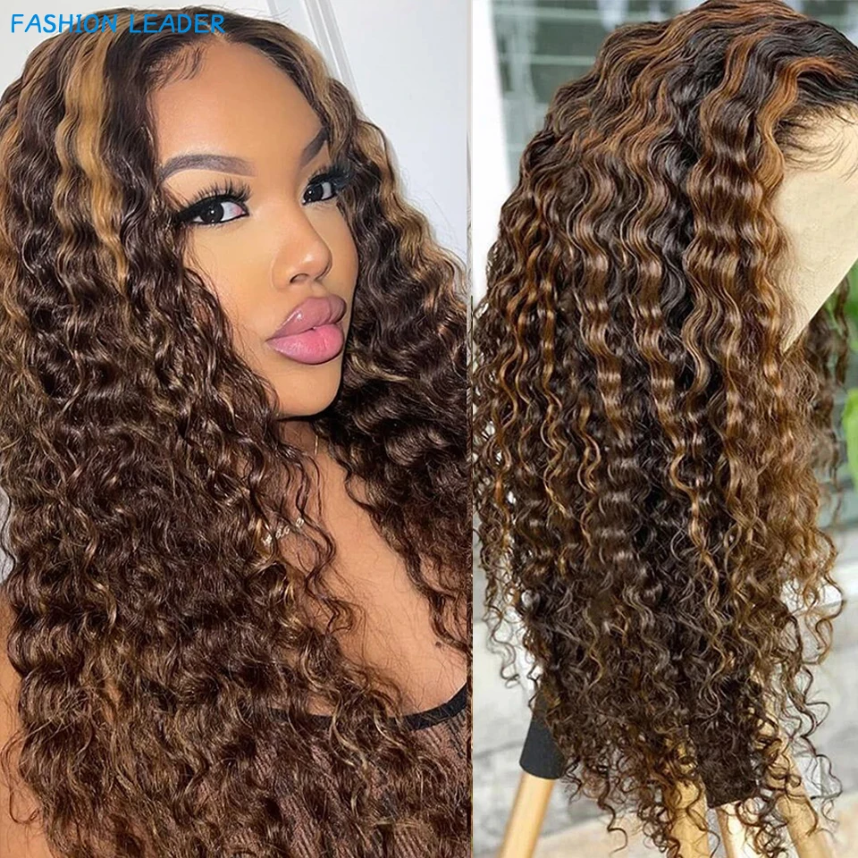 

Highlight Wig Human Hair T Part Lace Front Wig Honey Blonde Colored Deep Wave Frontal Wigs For Black Women