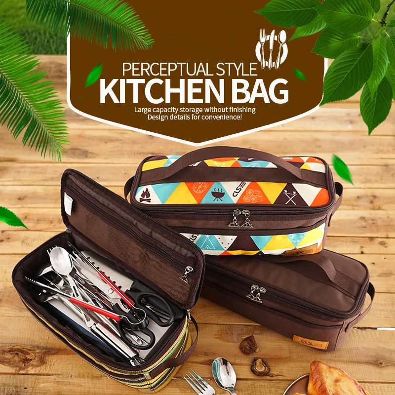 Ethnic Style Outdoor Tableware Bag Portable Travel Folding  Storage  Barbecue  Wash   Supplies